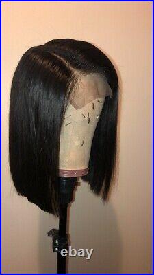 Women 12 5x5 Lace Closure Wig Straight Malaysian virgin Black Hair bob Wig