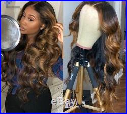 Women 136 Lace Front Wavy Human Hair Wigs Pre-Plucked Ombre Human Hair Wigs