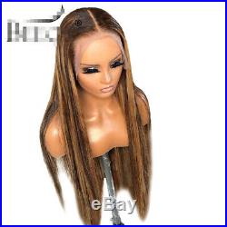 Women Lace Front Straight Long Human Hair Wig Pre Plucked Brazilian Remy Hair